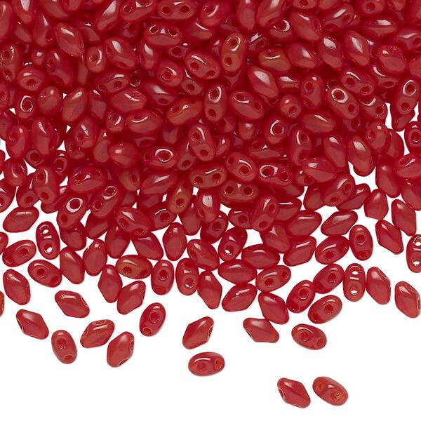 Bead, Preciosa Mini Twin™, Mini Pressed Twin, Czech pressed glass, translucent dark red, 4x2.5mm oval with (2) 0.7mm holes. Sold per 10-gram pkg. image number 0