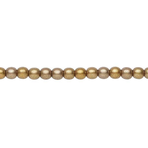Bead, Czech glass druk, opaque metallic satin bronze tone, 4mm round. Sold per 15-1/2" to 16" strand. image number 0