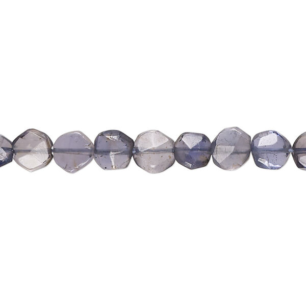 Bead, iolite (dyed), 5-6mm hand-cut faceted flat round, C grade, Mohs hardness 7 to 7-1/2. Sold per 14-inch strand. image number 0