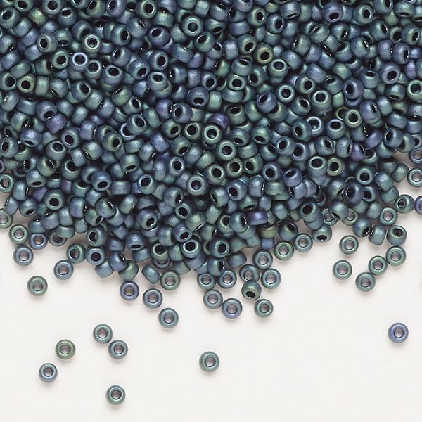 Seed bead, Miyuki, glass, pkg/25g, #11 rocaille, opaque matte metallic iris blue green (RR-2064). image number 0
