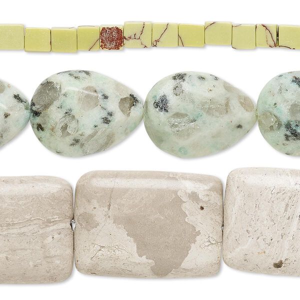 Bead mix, multi-gemstone (natural / dyed / stabilized / heated / man-made / imitation) and glass, mixed colors, 3mm-32x24mm mixed shape, C- grade, Mohs hardness 3 to 7. Sold per (3) 15" to 16" strands. image number 0