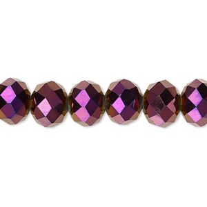 Bead 1pk 48 facets opaque purple metallic, Celestial Crystal® 10x8mm rondelle 15.5-16 inch