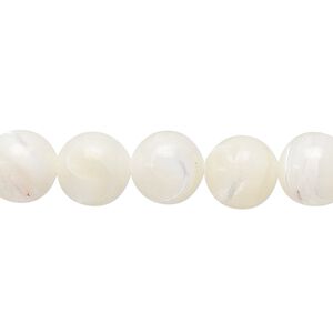 Bead, mother-of-pearl shell (bleached), white, 10mm round, Mohs hardness 3-1/2. Sold per 15-1/2" to 16" strand.