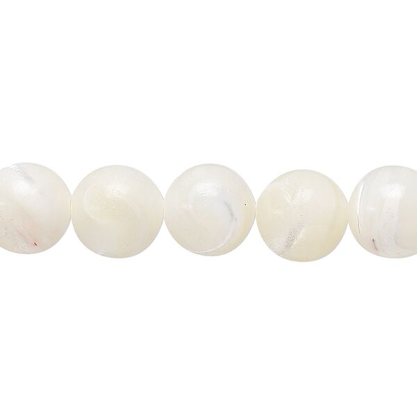Bead, mother-of-pearl shell (bleached), white, 10mm round, Mohs hardness 3-1/2. Sold per 15-1/2" to 16" strand. image number 0