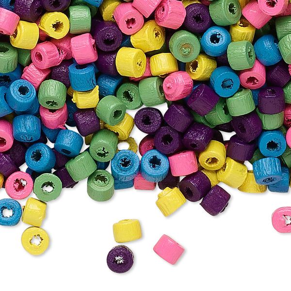 Bead mix, wood, mixed colors, 4x3mm heishi. Sold per 90-gram pkg, approximately 4,600 beads. image number 0