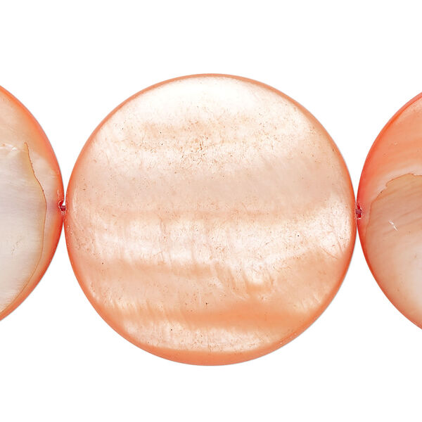 Mother-of-pearl shell 1pkg1, puffed flat round / flower decal bead 15 inch flamingo 29-30mm image number 0