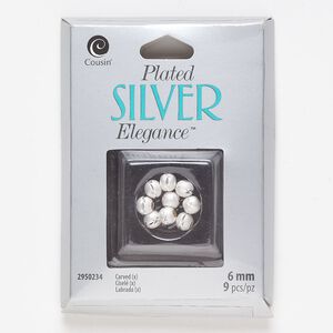Bead, lacquer and silver-plated brass, 6mm laser-cut round. Sold per pkg of 9.