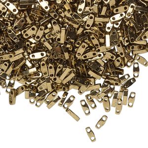 Seed bead, TILA®, glass, pkg/5g, 5x1.2mm quarter tila rectangle, opaque metallic dark bronze, (QTL-457).