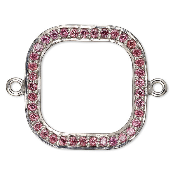 Link, garnet (natural) and sterling silver, 20x20mm single-sided open square. Sold individually. image number 0