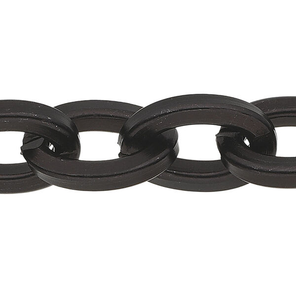 Chain, anodized aluminum, black, 14.5mm flat cable. Sold per pkg of 25 feet. image number 0