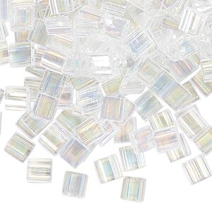 Seed bead, TILA®, glass, pkg/40g, 5mm full tila square, translucent rainbow crystal clear (TL-250).