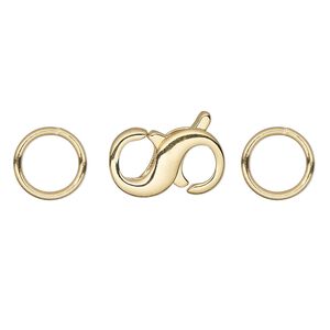 Clasp lobster claw 1pkg4 gold-plated, 16x9mm infinity / 10mm closed jump ring, brass 1-strand