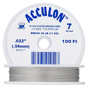 Beading wire, Acculon®, nylon-coated stainless steel, clear, 7 strand, 0.022-inch diameter. Sold per 100-foot spool.