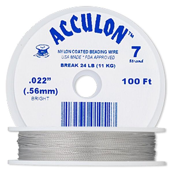 Beading wire, Acculon®, nylon-coated stainless steel, clear, 7 strand, 0.022-inch diameter. Sold per 100-foot spool. image number 0