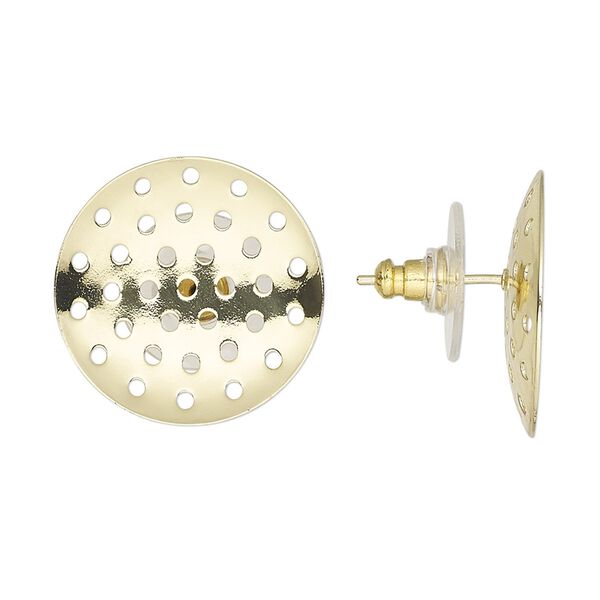 Earstud 1pkg10, 20mm perforated disc / comfort clutch earnut, gold-finished brass / acrylic clear 5 pair image number 0