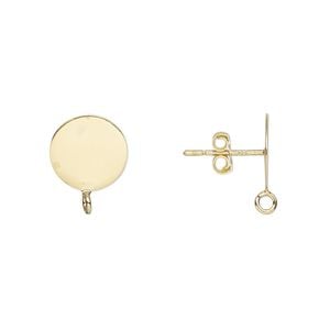 Earstud 1pkg4 sterling silver, 10mm flat pad / open loop / earnuts, "vermeil" 2 pair