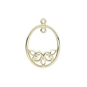 Drop, gold-finished sterling silver, 21.5x17.5mm single-sided slightly domed oval with swirl design and loop. Sold individually.