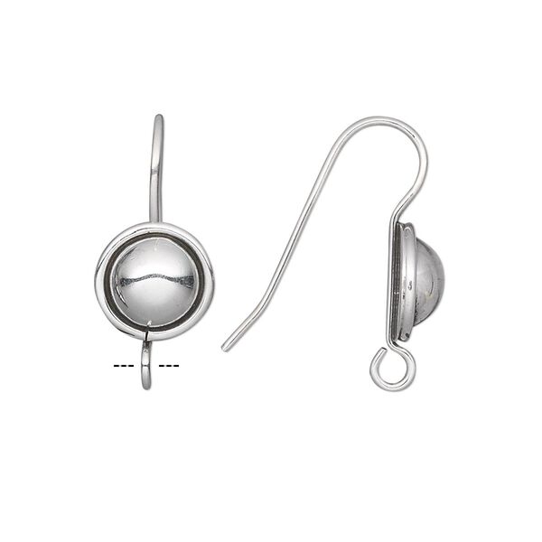 Ear wire fishhook 1pkg2 sterling silver, 23-25mm / 10mm round / open loop, 19 gauge antiqued 1 pair image number 0