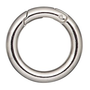 Clasp self-closing hook 1pkg2 "pewter" (zinc alloy), 37mm round, imitation rhodium-finished steel 1-strand