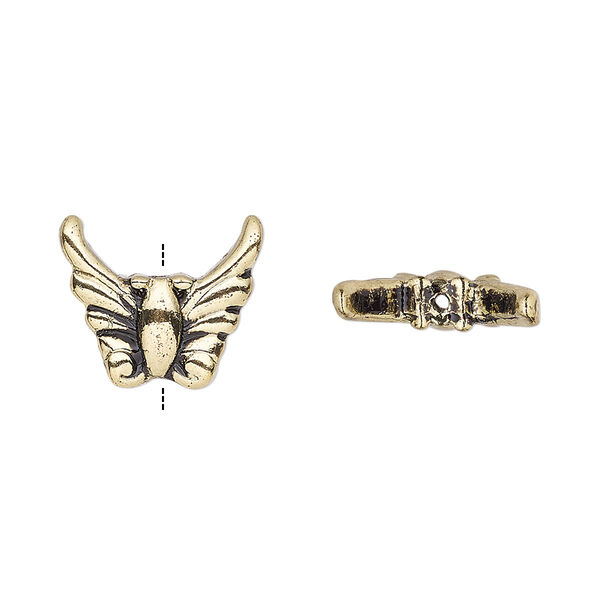 Bead, antique gold-finished "pewter" (zinc-based alloy), 15x13mm moth wings. Sold per pkg of 4. image number 0