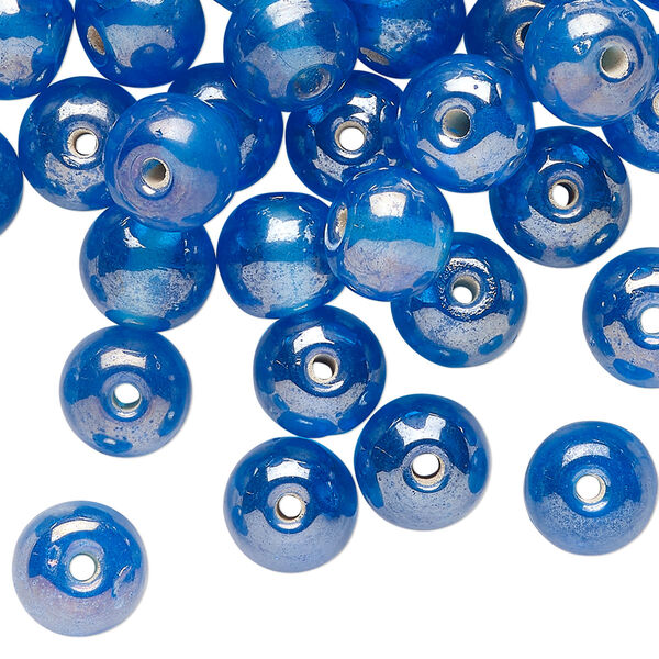 Bead, glass, translucent blue luster, 8mm round. Sold per 2-ounce pkg, approximately 70 beads. image number 0