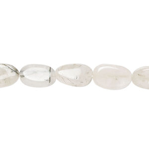 Tourmalinated quartz 1pkg1, hand-cut flat oval bead natural, 13 inch 7x5mm-13x8mm