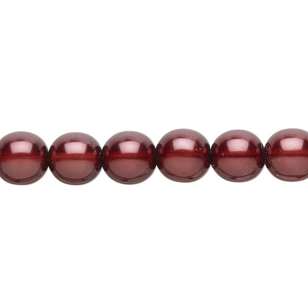 Bead, Czech pearl-coated glass druk, burgundy, 8mm round. Sold per 15-1/2" to 16" strand. image number 0