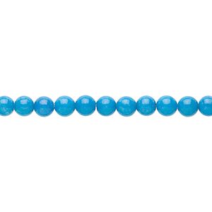 Bead, mountain "jade" (dolomite marble) (dyed), opaque turquoise blue, 4mm round, B grade, Mohs hardness 3. Sold per 15-1/2" to 16" strand.
