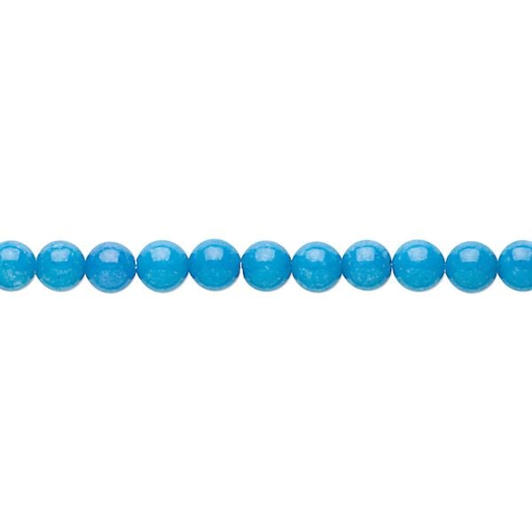Bead, mountain "jade" (dolomite marble) (dyed), opaque turquoise blue, 4mm round, B grade, Mohs hardness 3. Sold per 15-1/2" to 16" strand. image number 0