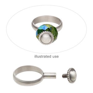 Ring, antique silver-plated brass, 4.5mm wide with 8mm post and twist-off top, size 8. Sold individually.