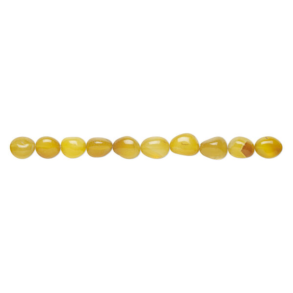 Bead, golden agate (dyed), light to medium, small to medium tumbled nugget, Mohs hardness 6-1/2 to 7. Sold per 15-1/2" to 16" strand. image number 1