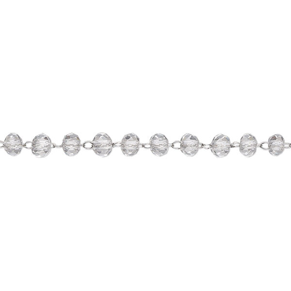 Chain, glass and stainless steel, clear, 3.5mm faceted rondelle. Sold per pkg of 1 yard. image number 0