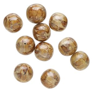 Bead, fiber (coated), brown, 27-28mm round. Sold per pkg of 10.