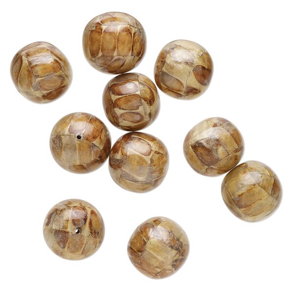 Bead, fiber (coated), brown, 27-28mm round. Sold per pkg of 10. image number 0