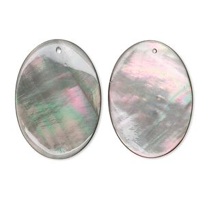 Drop, black lip shell (natural), 25x18mm oval. Sold per pkg of 2.