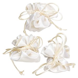 Pouch, rayon, pkg/3, cream, 3-1/2x3-inch round with drawstring.