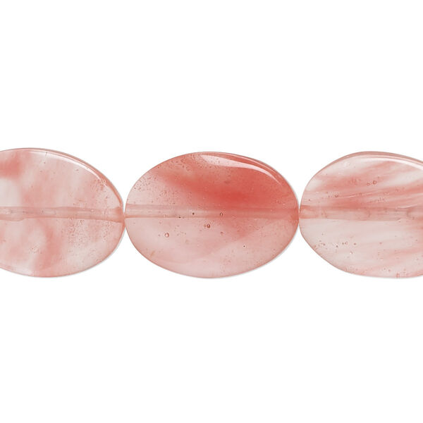 Bead, cherry "quartz" glass, 16x13mm-18x13mm twisted flat oval with 0.6-0.8mm hole. Sold per 15-1/2" to 16" strand. image number 0