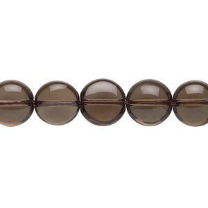 Smoky quartz 1pkg1, puffed flat round bead 15.5-16 inch 10mm