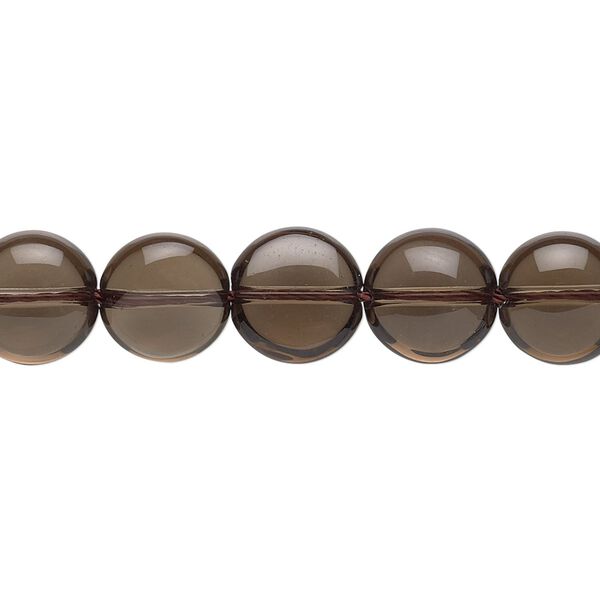 Smoky quartz 1pkg1, puffed flat round bead 15.5-16 inch 10mm image number 0