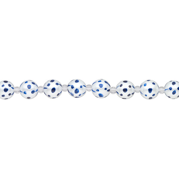Bead, glass 1pkg8, opaque dark blue and white, 12mm hand-painted round. image number 1