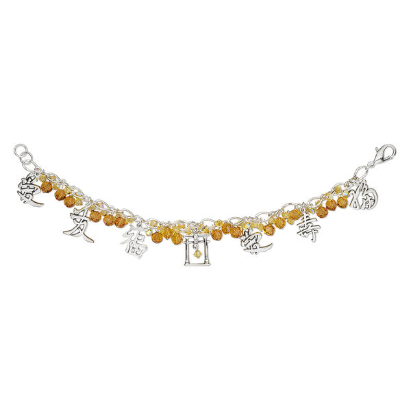 Bracelet, One of a Kind Jewelry, crystal and sterling silver, topaz and light topaz, 7-1/2 inches with lobster claw clasp. Only one available. image number 0