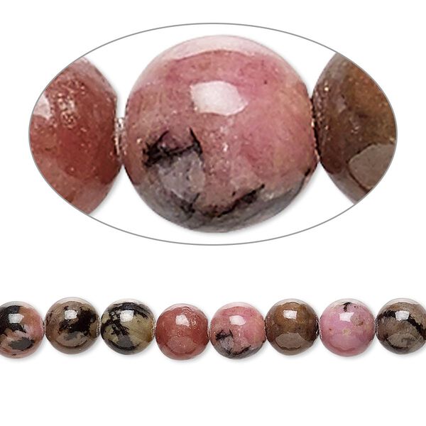 Bead, rhodonite (natural), 6mm smooth round, B grade, Mohs hardness 5-1/2 to 6-1/2. Sold per 15-1/2 to 16-inch strand. image number 0