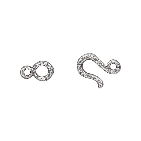 Clasp, TierraCast®, hook-and-eye, pewter, (tin-based alloy) 20x11mm with hammered design. Sold individually. image number 0