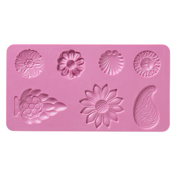 Mold, silicone, fuchsia, 6-1/8 x 3-1/4 x 1/4 inches with 24x24mm-51x34mm multi-shape. Sold individually. image number 0