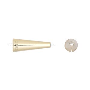 Cone, gold-finished brass, 19x6.5mm with square pattern, 5.5mm hole. Sold per pkg of 10.