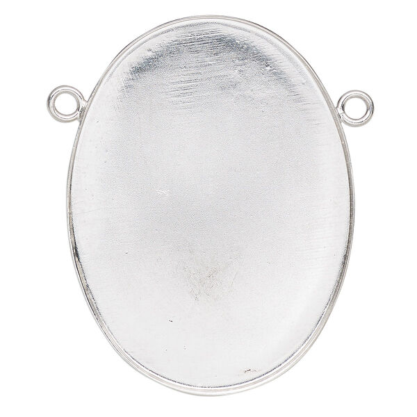 Connector, Almost Instant Jewelry®, fine silver, 41x31mm closed-back oval with 40x30mm oval bezel setting. Sold individually. image number 0