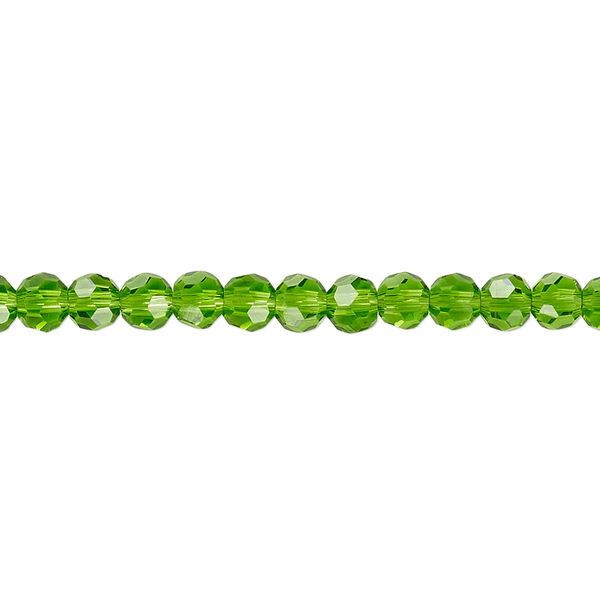 Bead 1pk 32 facets transparent green, Celestial Crystal® 4mm round 15.5-16 inch image number 0