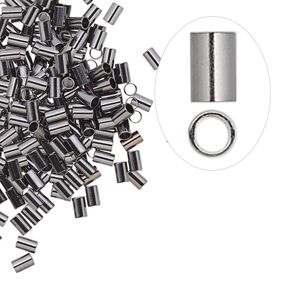 Crimp, gunmetal-plated brass, 3x2mm tube, 1.5mm inside diameter. Sold per pkg of 100.