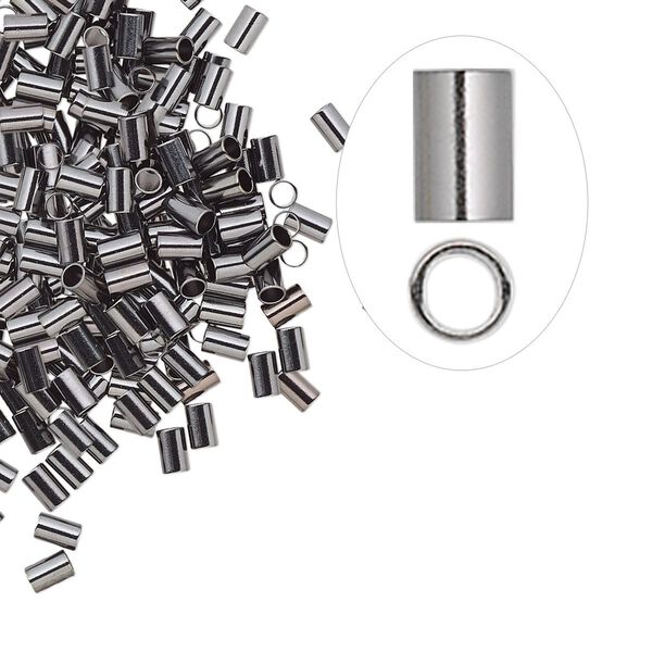 Crimp, gunmetal-plated brass, 3x2mm tube, 1.5mm inside diameter. Sold per pkg of 100. image number 0