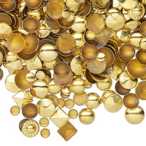 Rhinestud mix, gold-finished brass, 3-6mm hotfix domed mixed shapes. Sold per 50-gram pkg.
